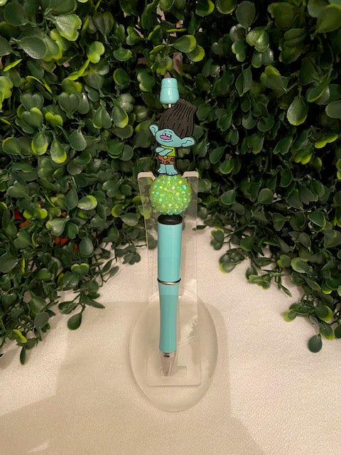 A Blue Guy with Big Black Hair Beaded Pen
