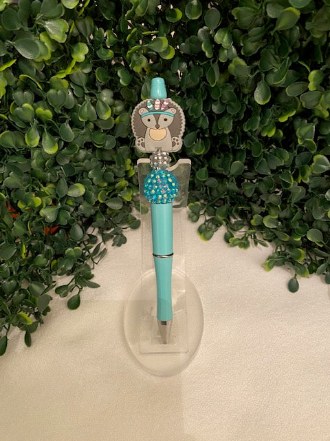 Grey Hedgehog Beaded Pen