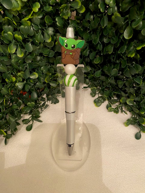 Little Green Guy Beaded Pen- White