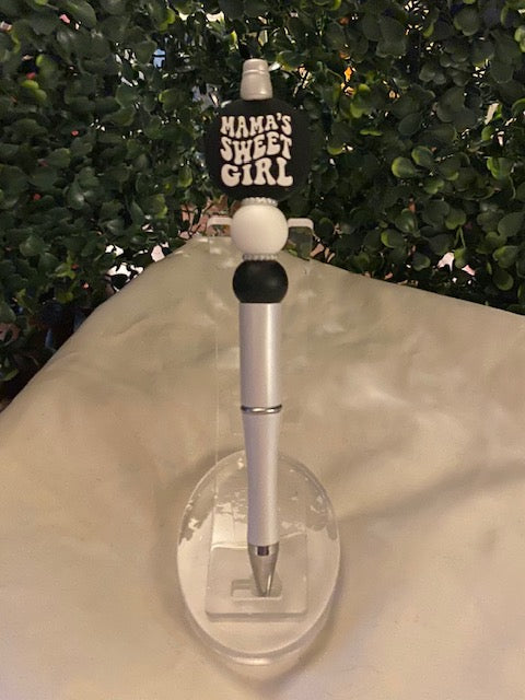 "Mama's Sweet Girl" Beaded Pen- White