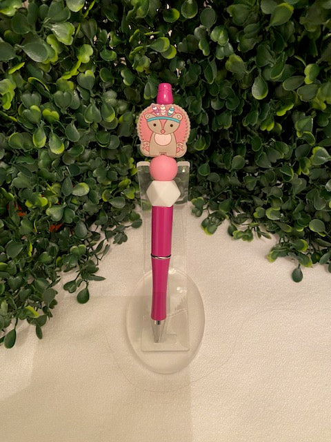 Pink Hedgehog on a Beaded Pen