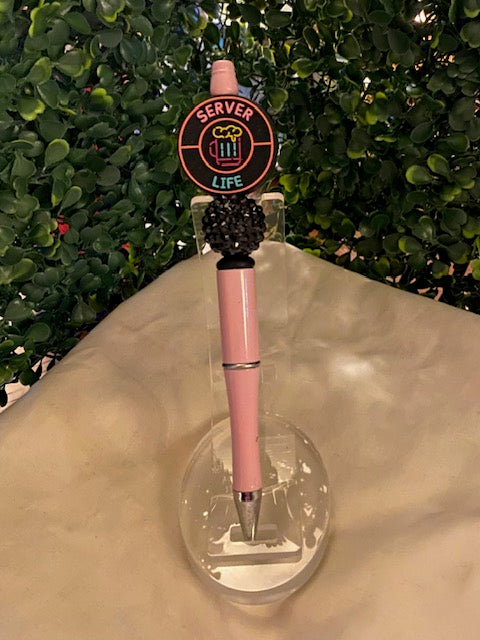 Server Life Beaded Pen- Pink