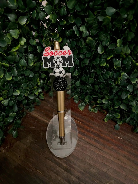 Soccer Mom Beaded Pen- Gold