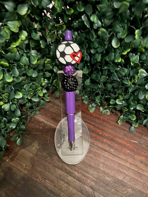 Soccer Beaded Pen- Purple