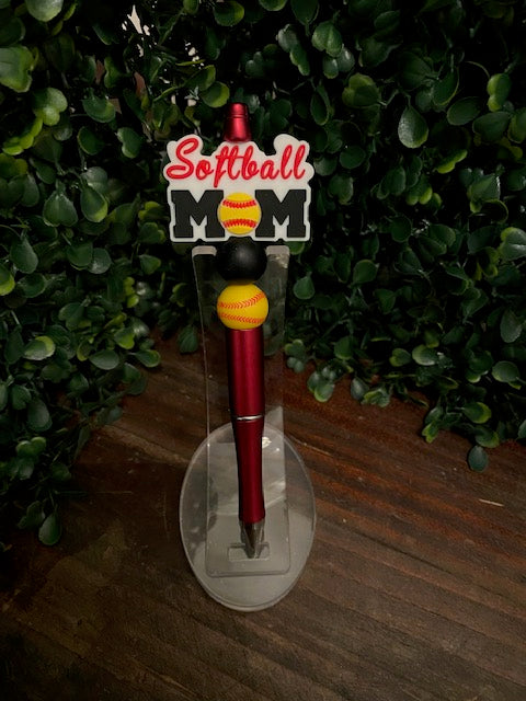 Softball Mom Beaded Pen- Red Glittery