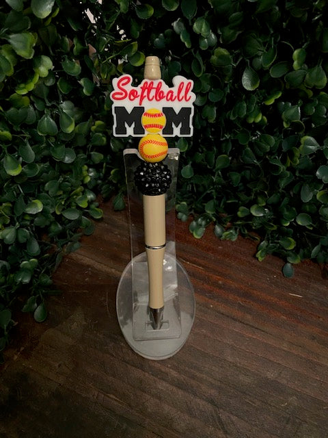 Softball Mom Beaded Pen-Tan