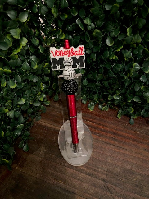 Volleyball Mom Beaded Pen- Red Glittery