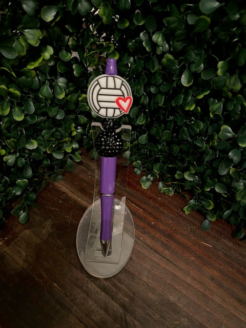 Volleyball Beaded Pen- Purple