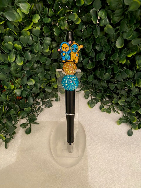 Yellow Bear and Blue Alien Beaded Pen