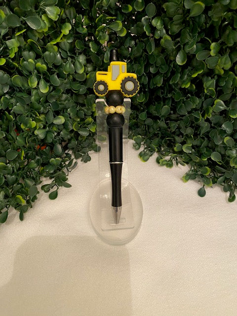 Yellow Tractor Beaded Pen