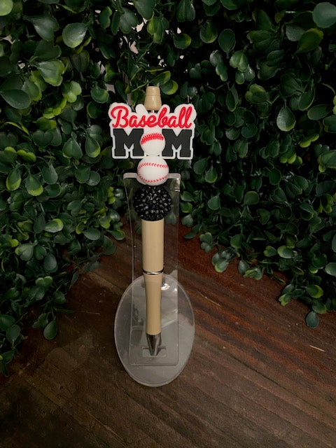 Baseball Mom Beaded Pen- Tan