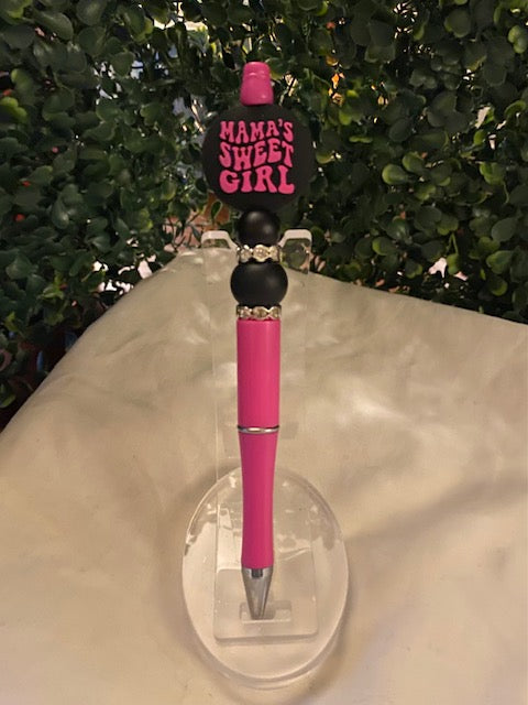 "Mama's Sweet Girl" Beaded Pen- Hot Pink