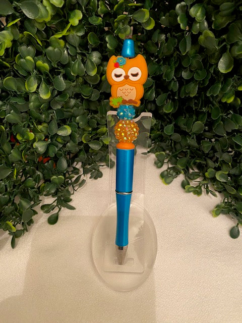 Orange Owl Beaded Pen